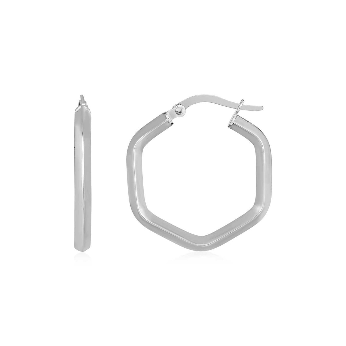 14K White Gold Hexagon Hoop Earrings