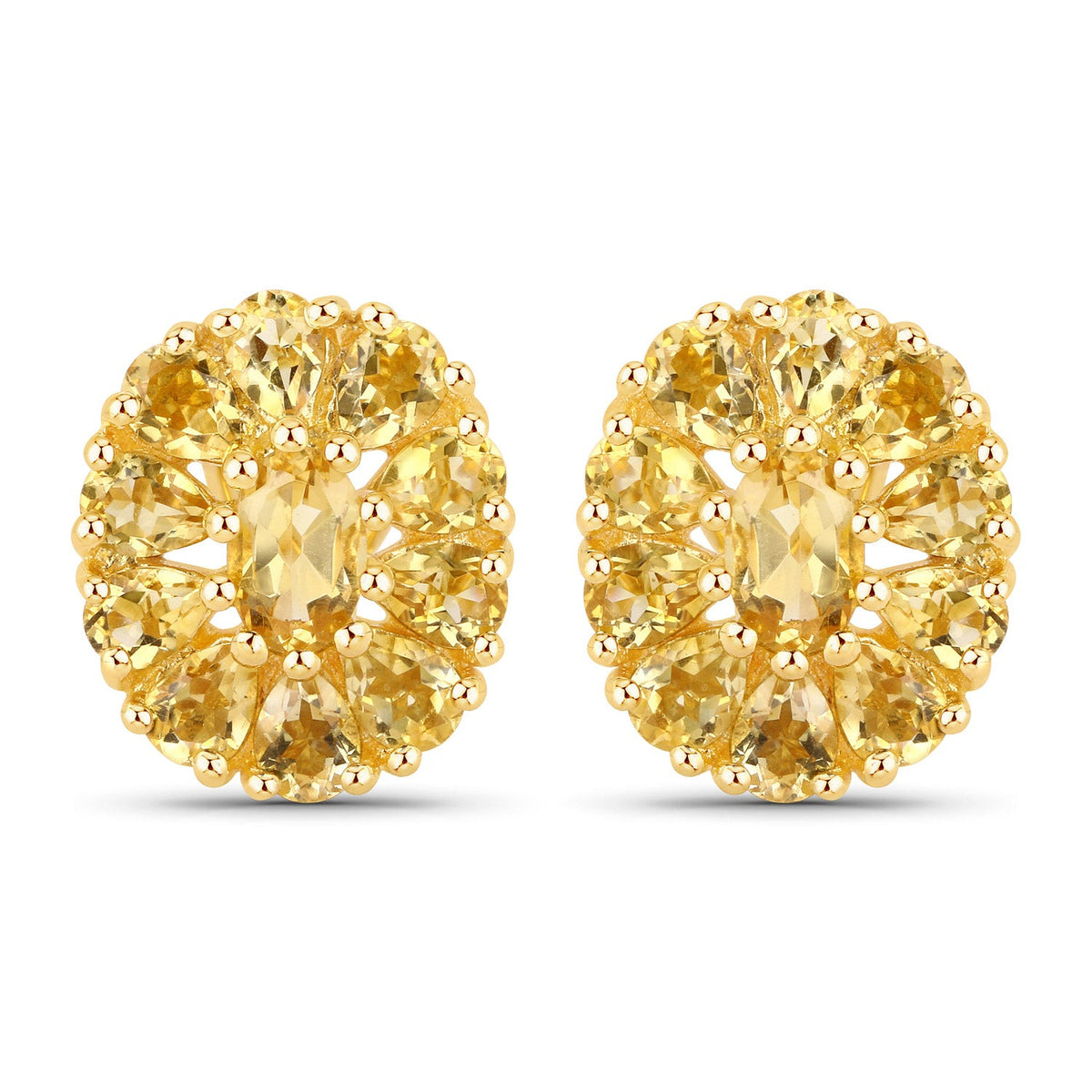 18K Yellow Gold Plated Sterling Silver Citrine Floral Earrings