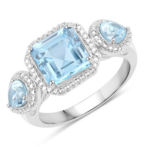 Sterling Silver 3.81 Carat Blue Topaz Ring