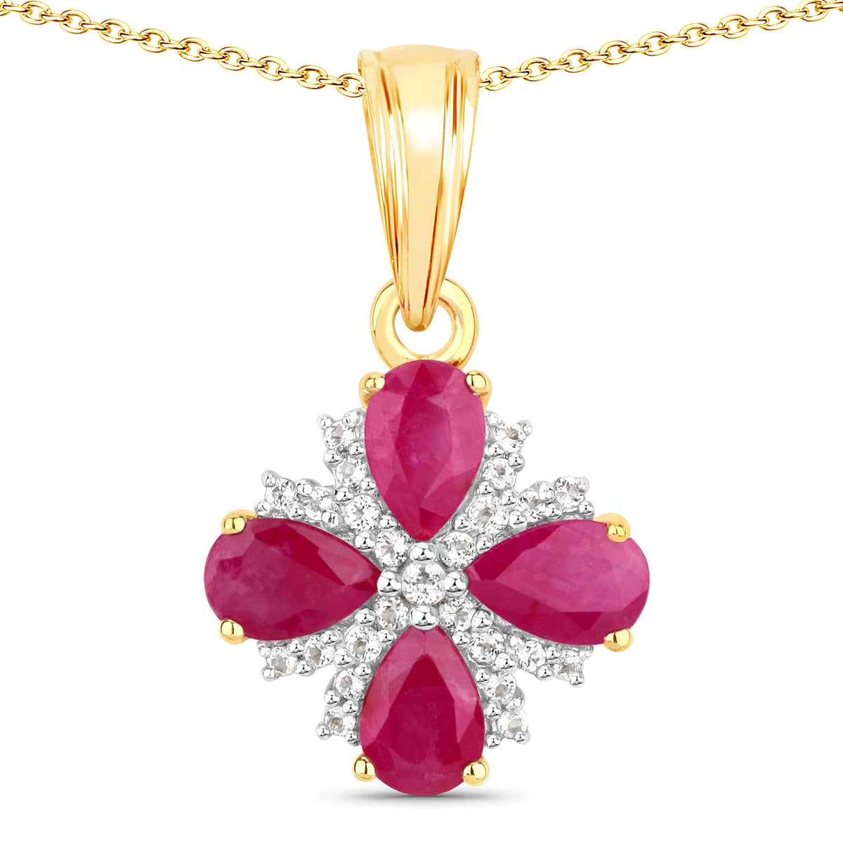 Sterling Silver Ruby and White Topaz Floral Pendant