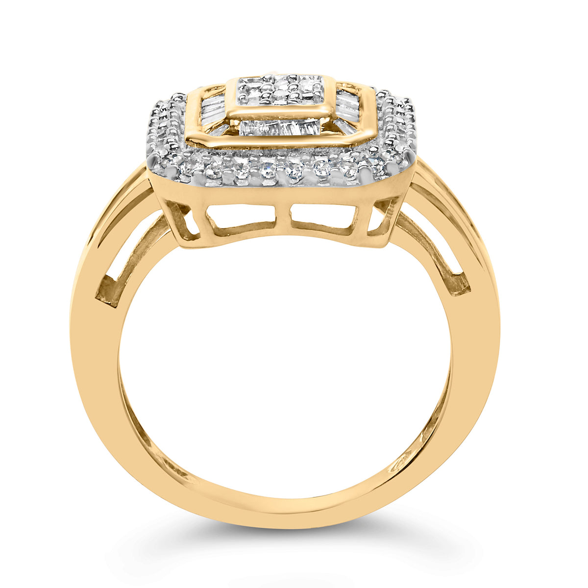 10K Yellow Gold 1/2 ct Diamond Square Cluster Cocktail Ring
