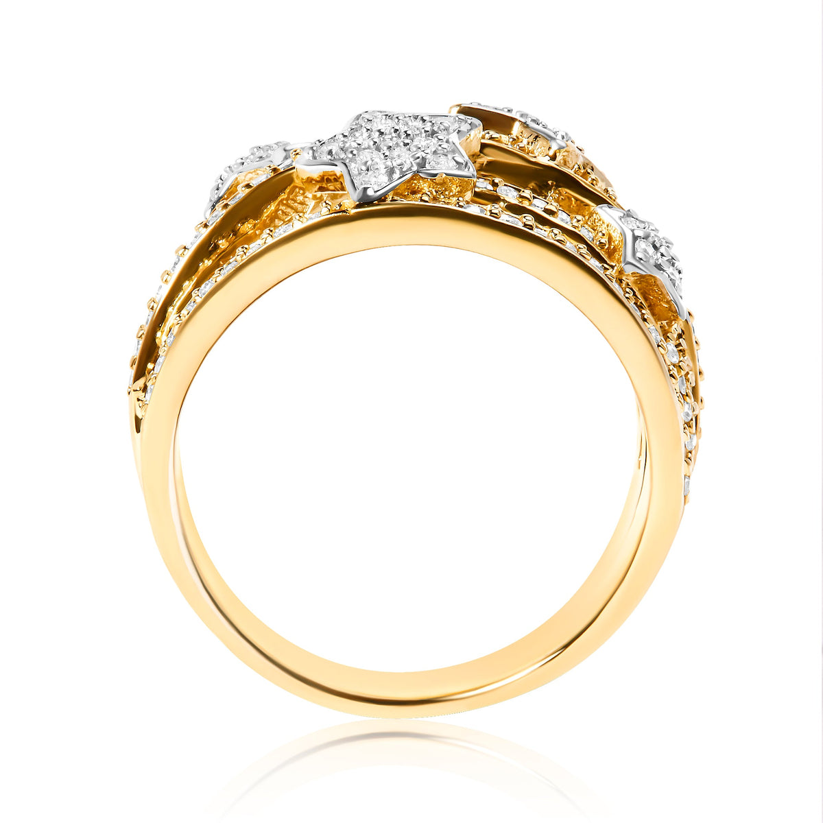 18K Yellow Gold Plated Sterling Silver 3/4 Cttw Diamond Star and Galaxy Ring