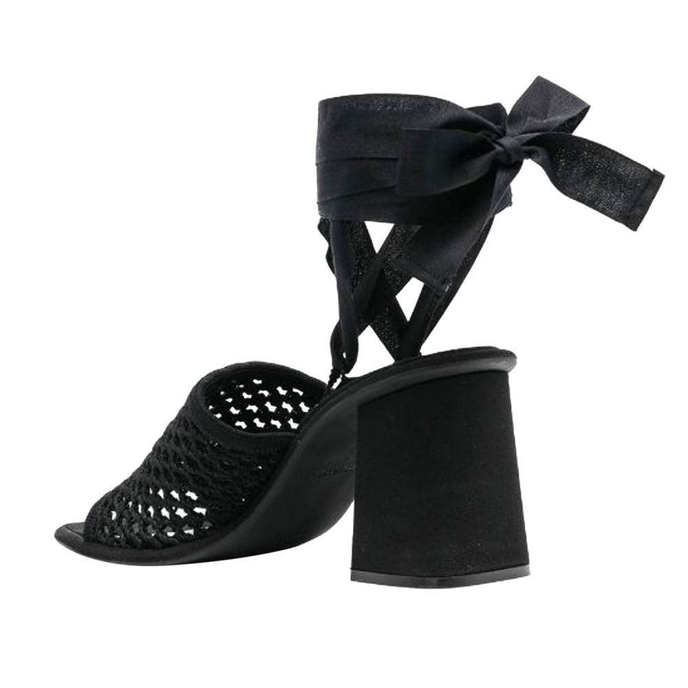 Miu Miu Lace-Up Platform Black Fabric Sandals