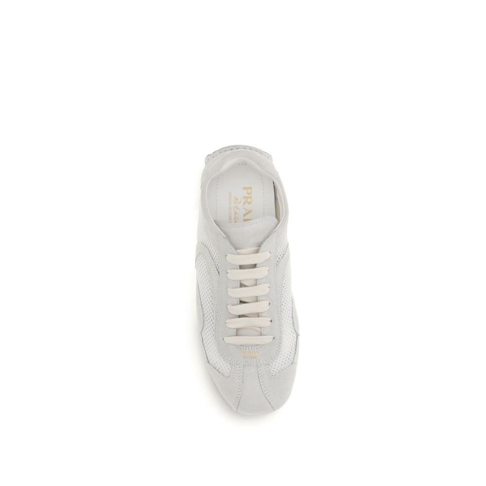 Prada Montecarlo White Mesh & Suede Low-Top Sneakers