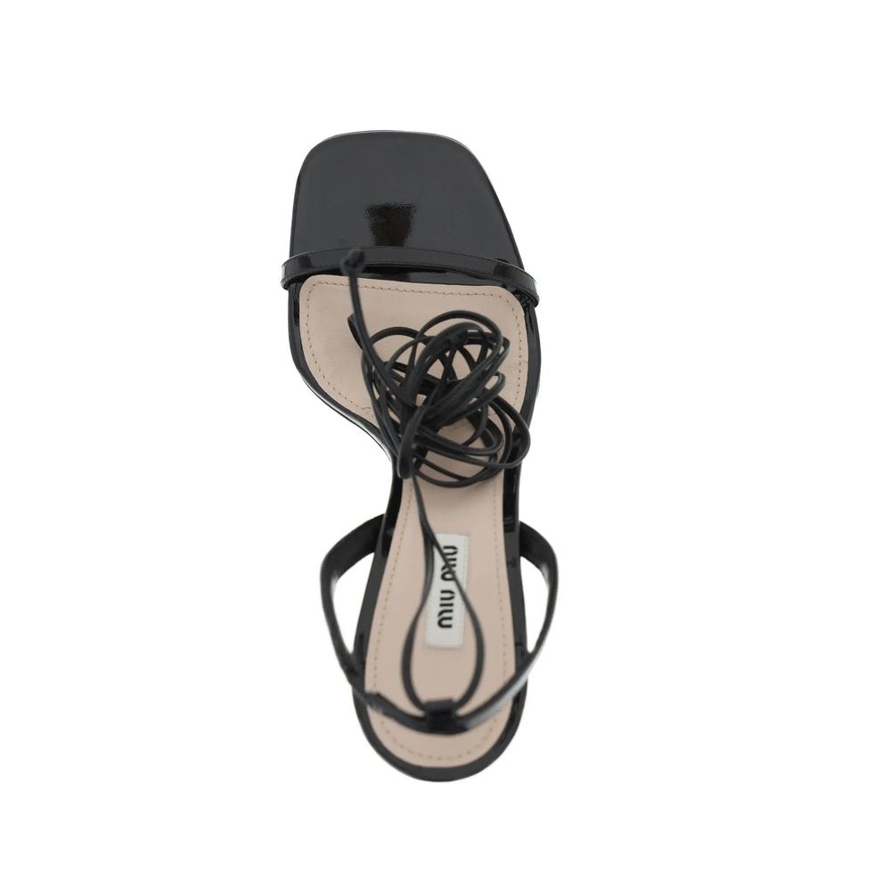 Miu Miu Lace-Up Stiletto Black Calfskin Sandals