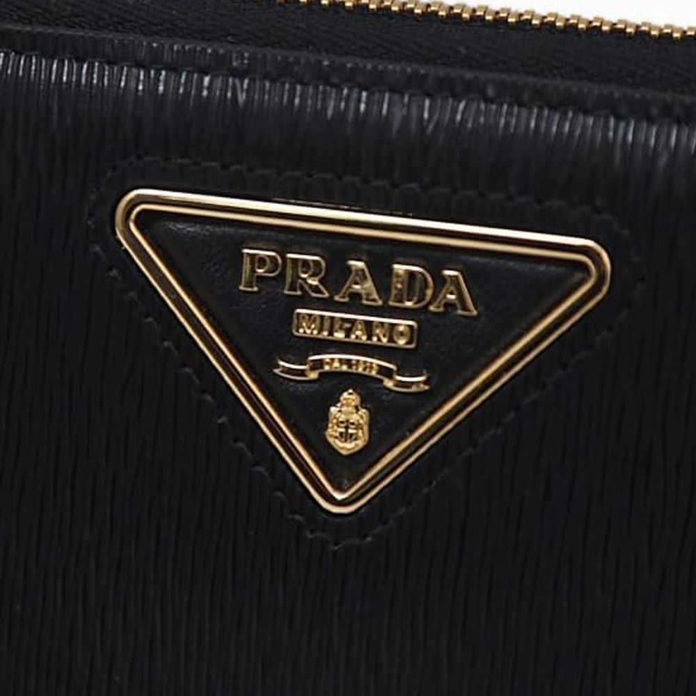 Prada Black Saffiano Leather Triangle Zip Wallet