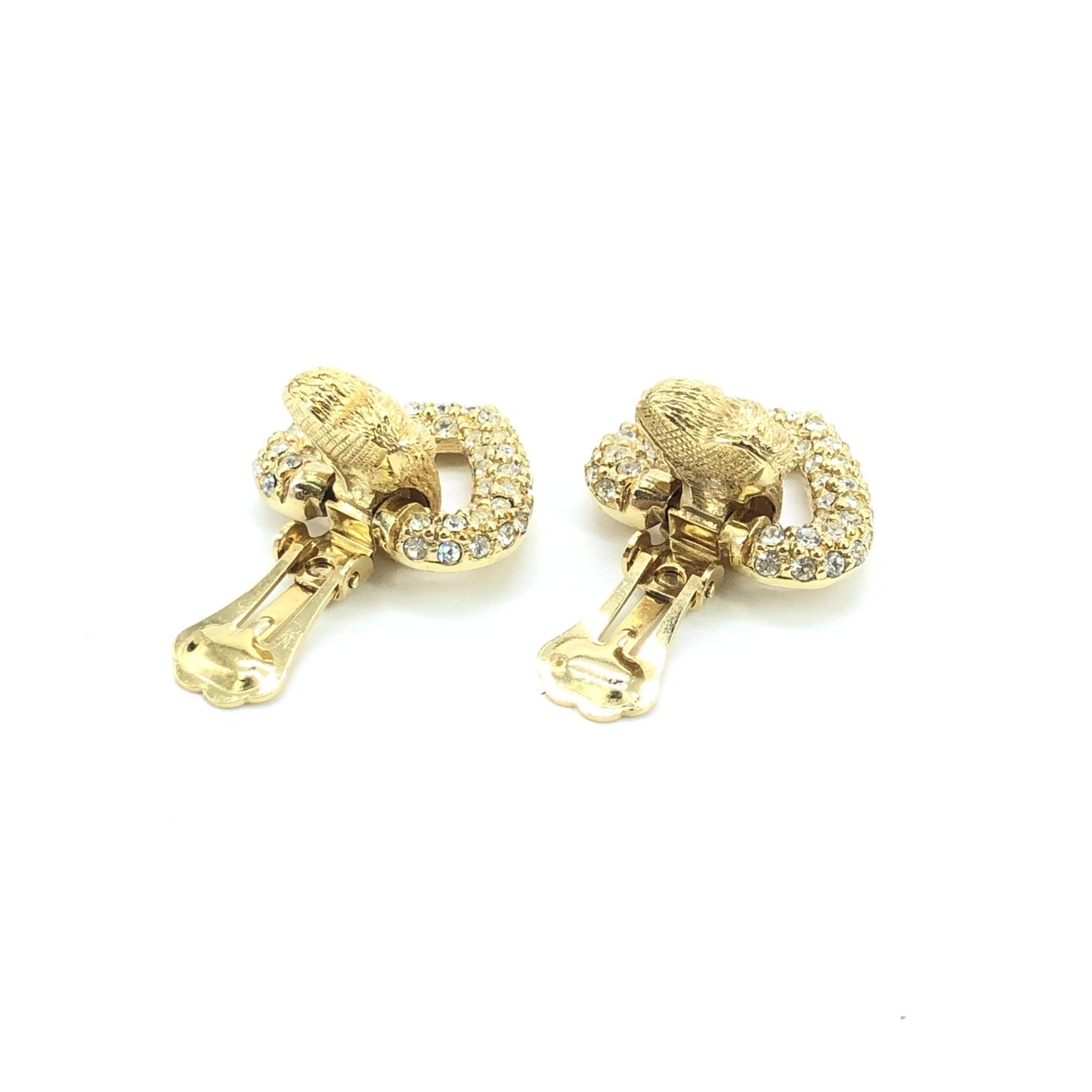 Gold Heart Earrings With Crystals