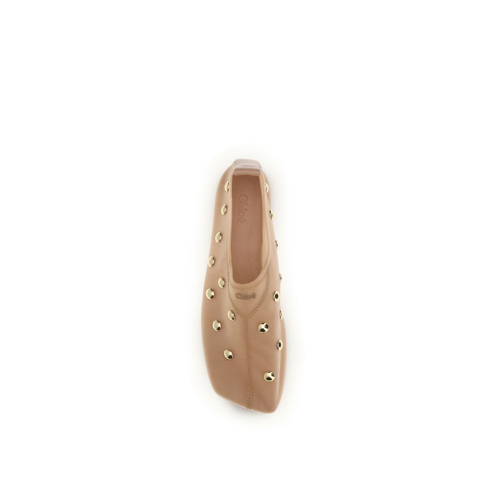 Chloé Rita Mesh Ballerina Flats with Gold Cabochon Studs