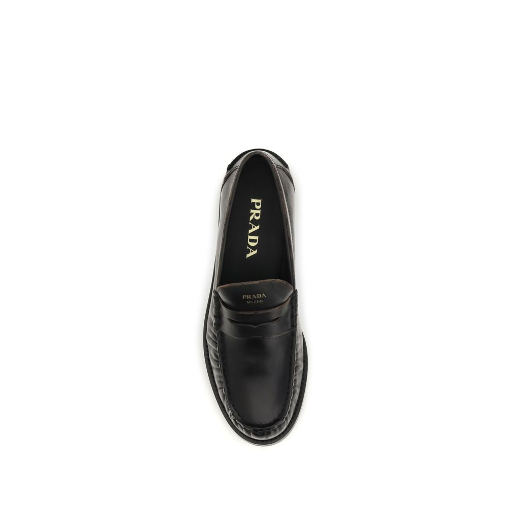 Prada Vintage-Effect Black Leather Loafers