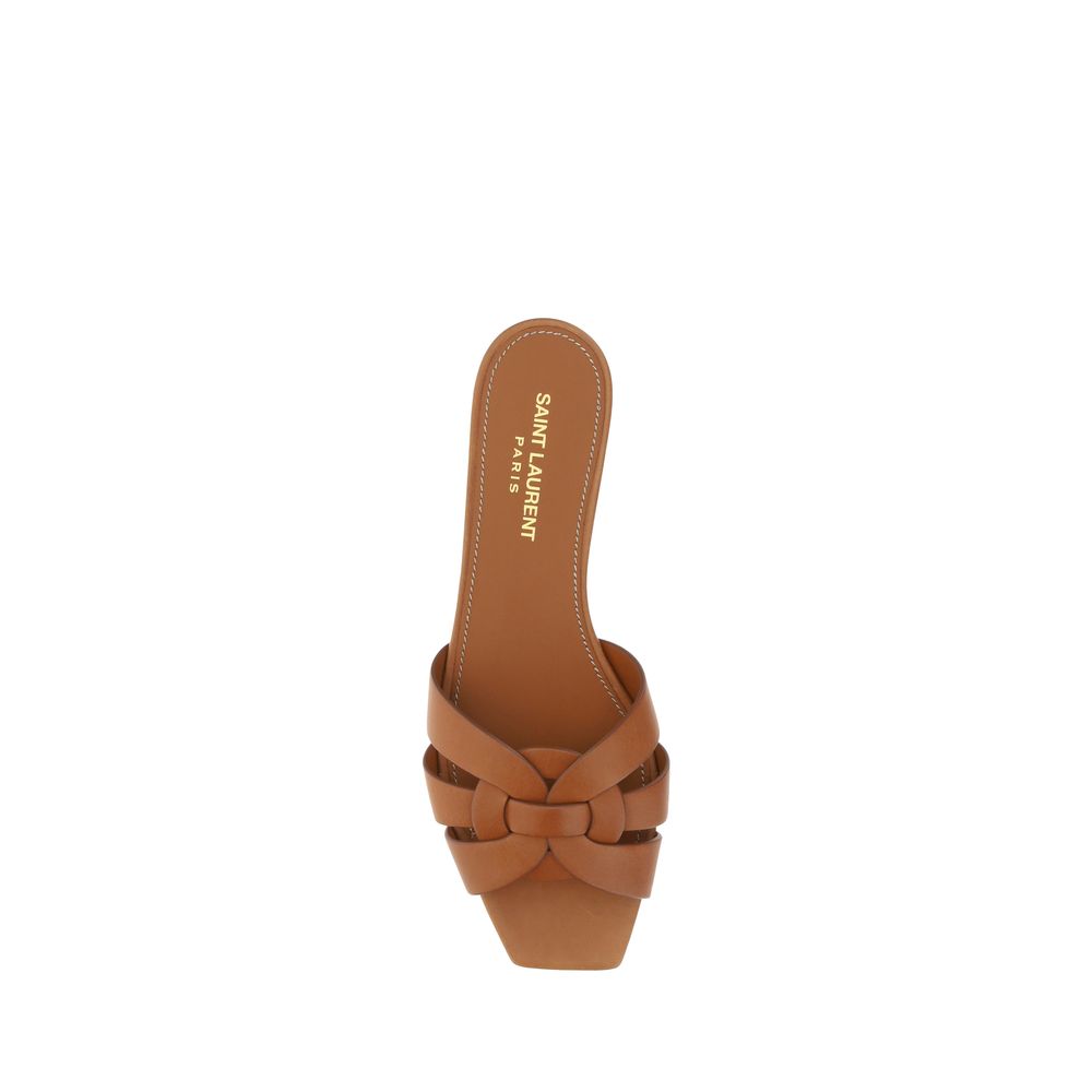 Saint Laurent Tribute Woven Brown Leather Flat Sandals