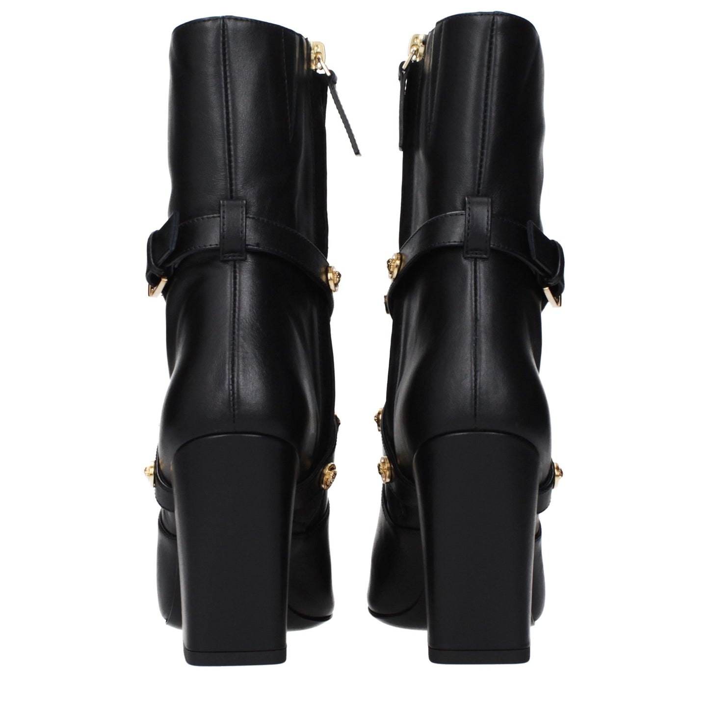 Versace Pin-Point Black Leather Ankle Boots