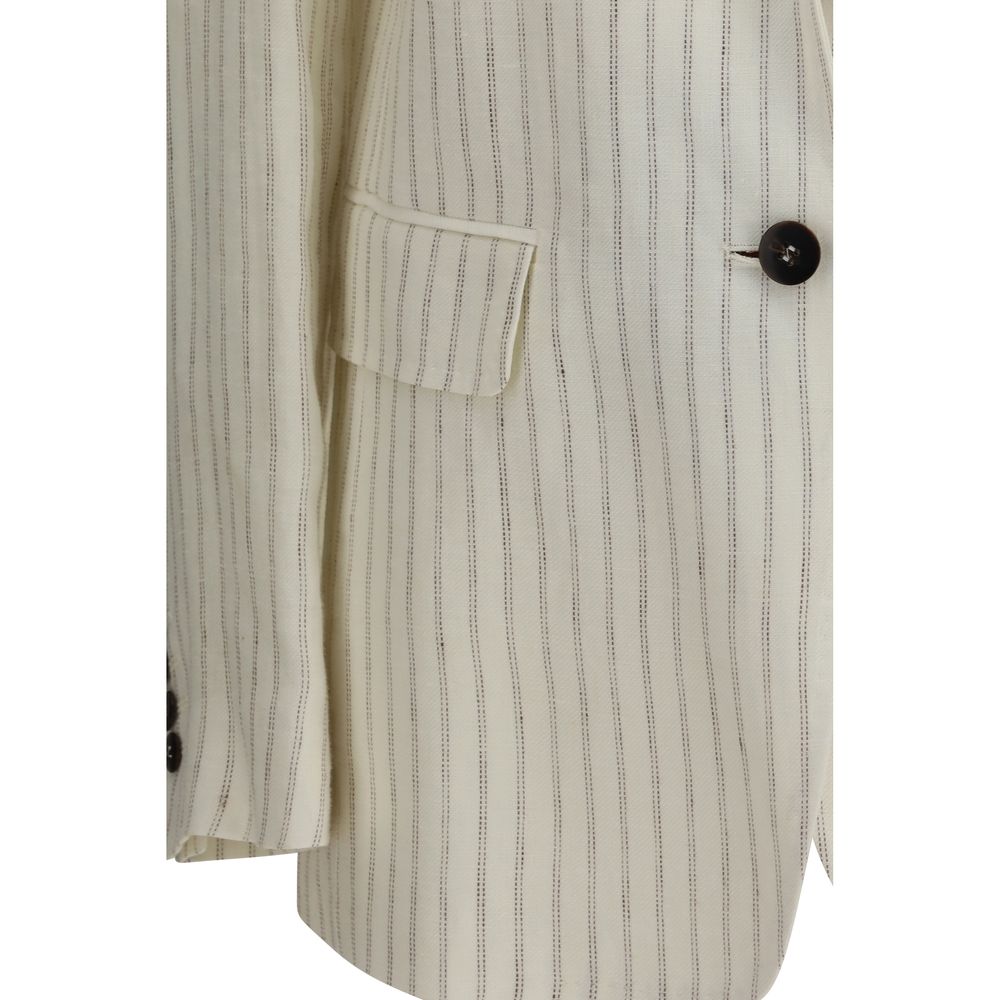 Max Mara Studio Ivory Pinstripe Linen Blazer
