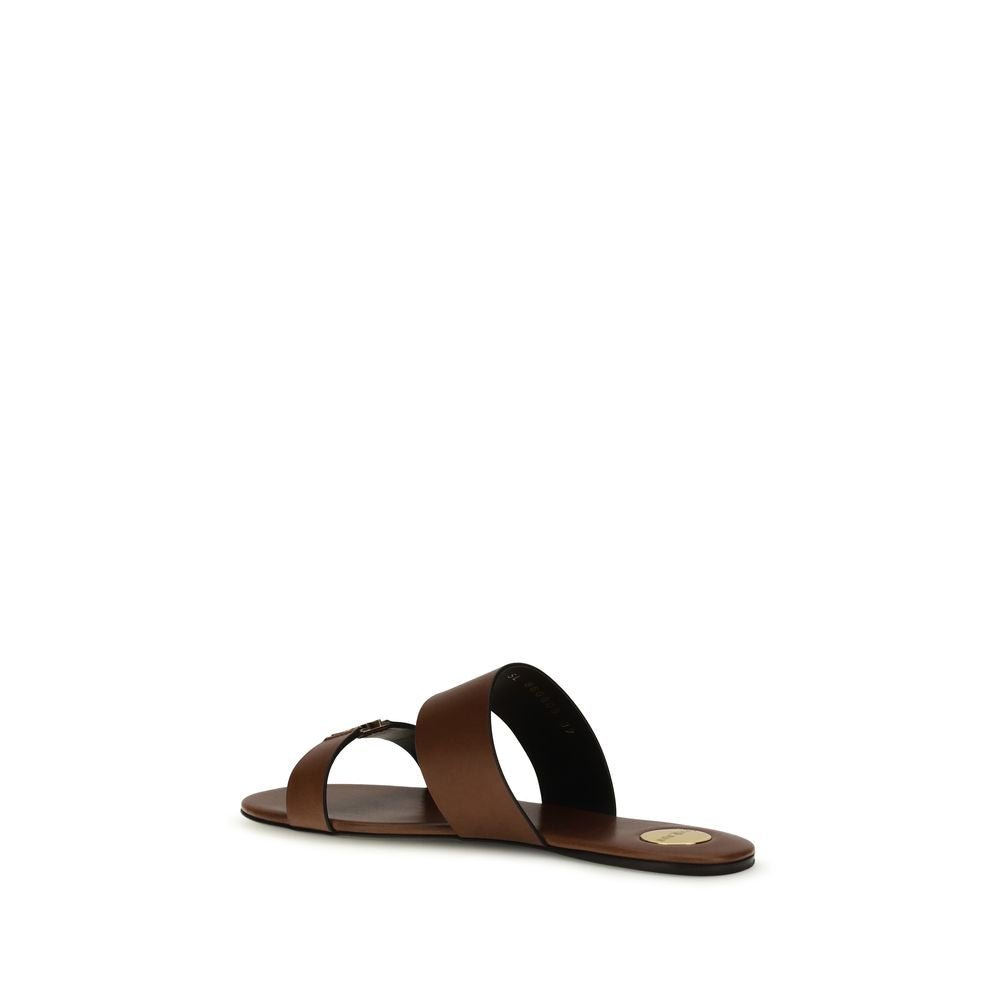 Saint Laurent Ibiza Brown Calf Leather Flat Sandals