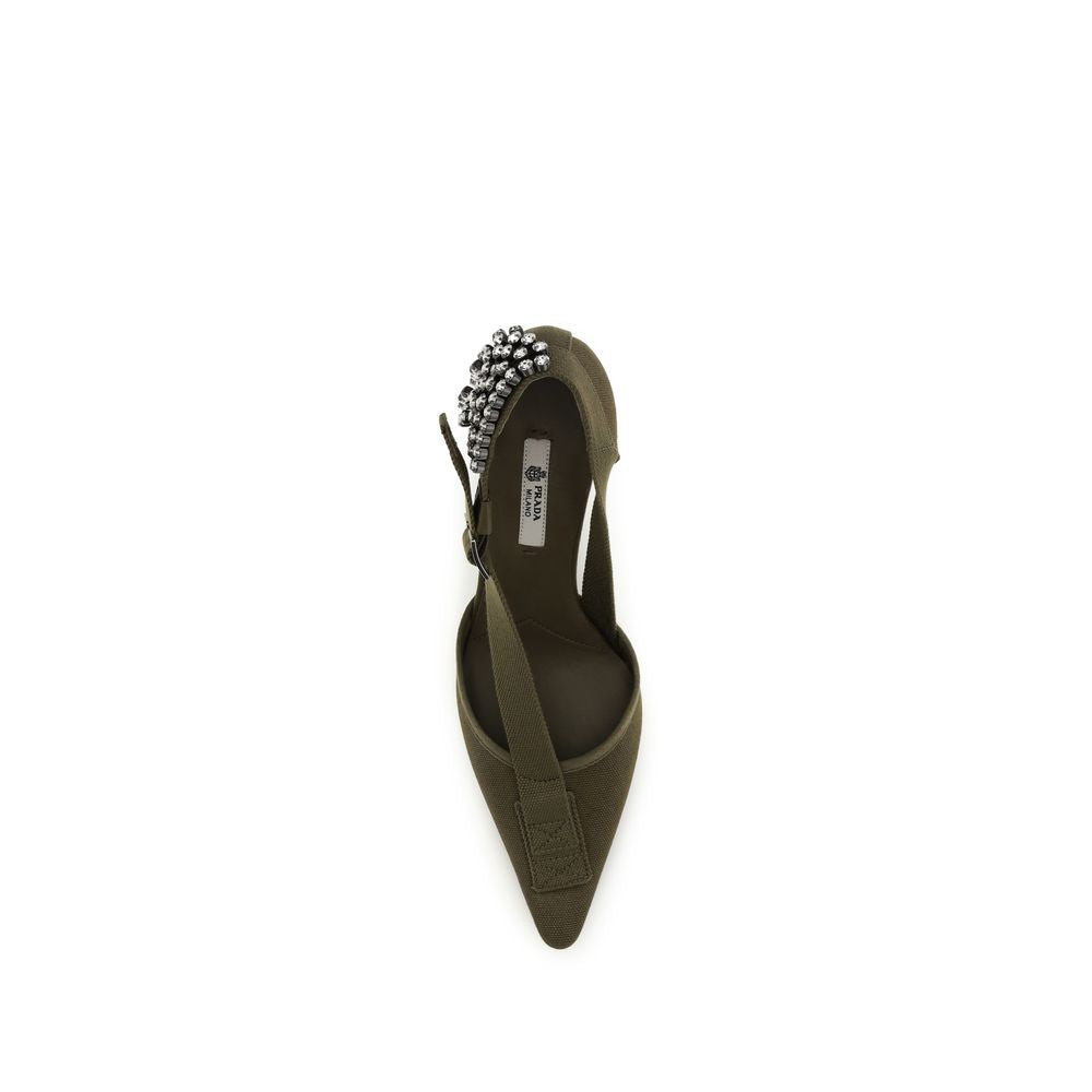 Prada Bicolor Crystal-Embellished Cotton Pumps