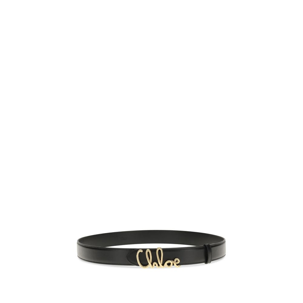 Chloé Cursive Logo Black Calfskin Belt