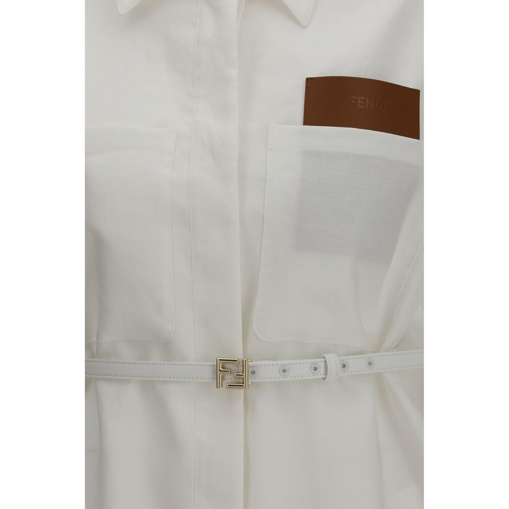 Fendi White Linen-Cotton Belted Jacket