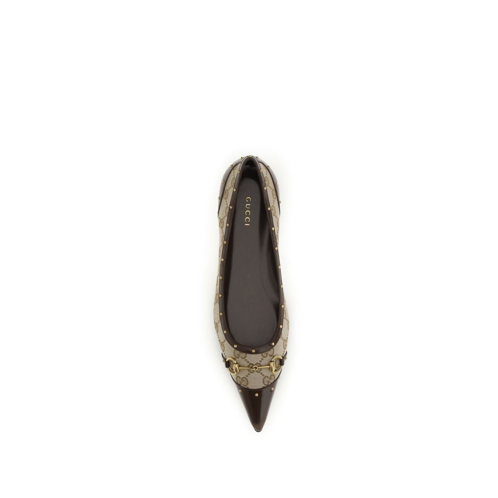 Gucci Savoy Pointed-Toe Ballet Flats in Beige GG Fabric