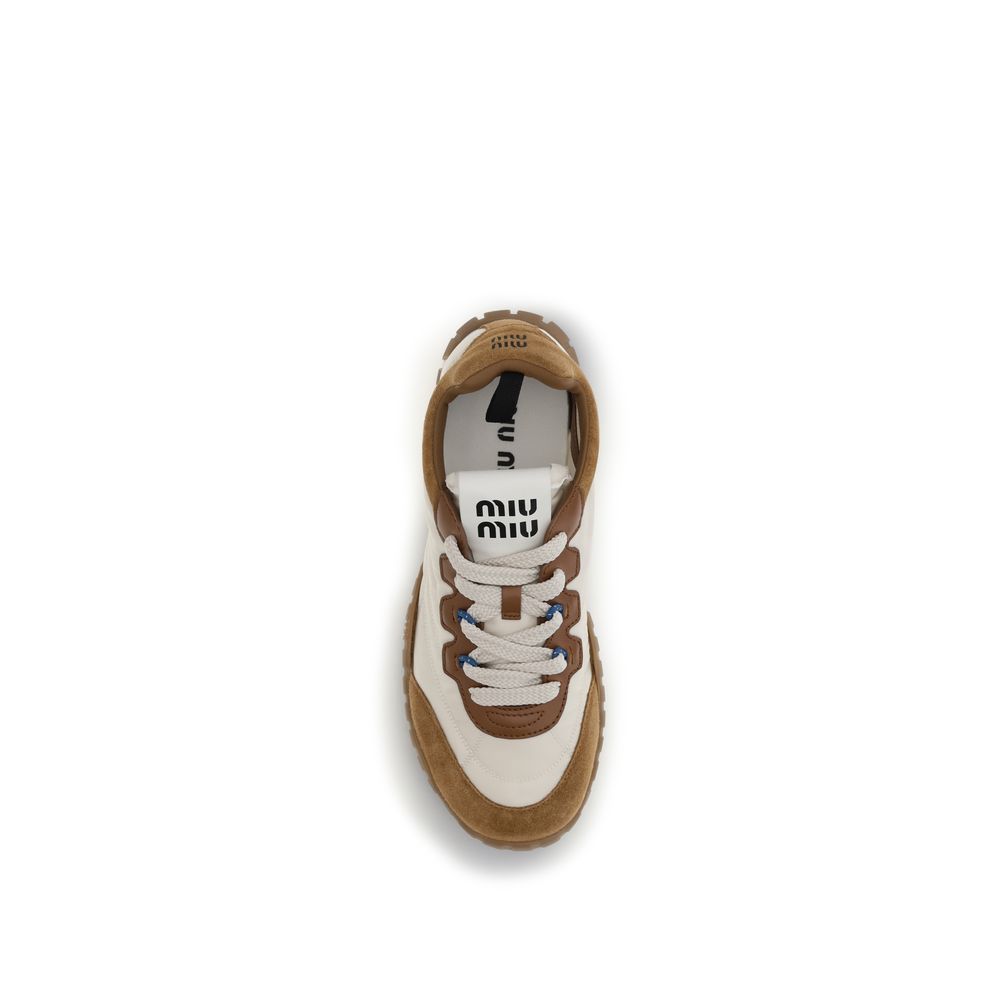 Miu Miu Beige Fabric And Suede Sneakers