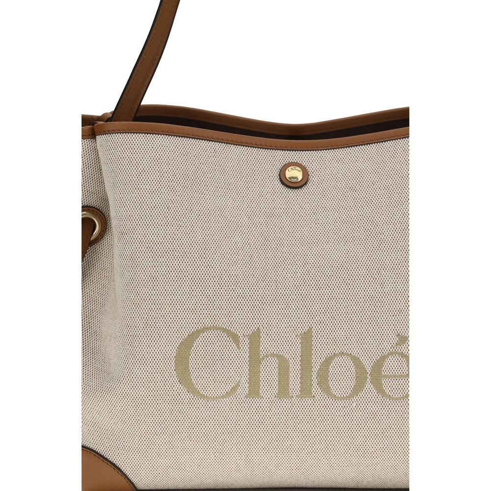 Chloé Clover Medium Misty Beige Canvas And Calfskin Tote Bag