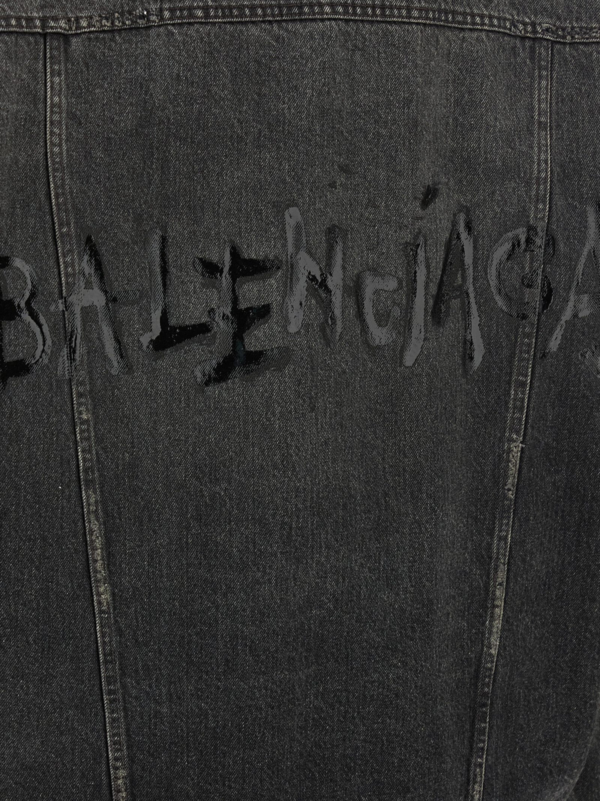 Balenciaga Distressed Back Logo Gray Cotton Denim Jacket