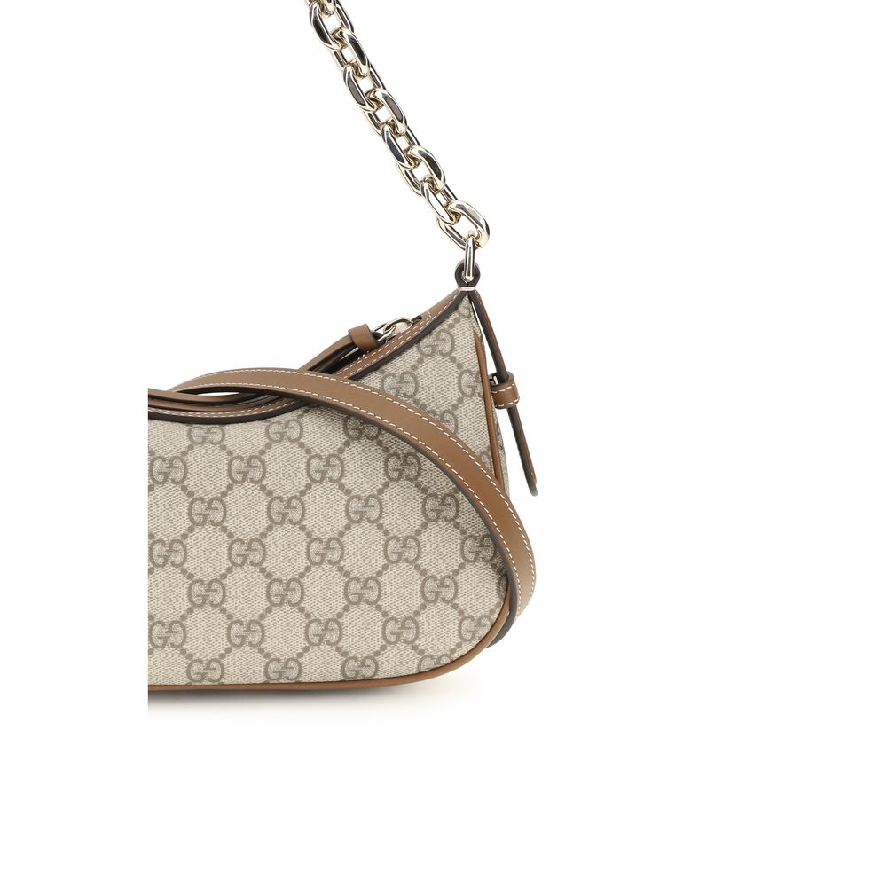 Gucci GG Emblem Beige & Ebony GG Monogram Fabric Shoulder Bag