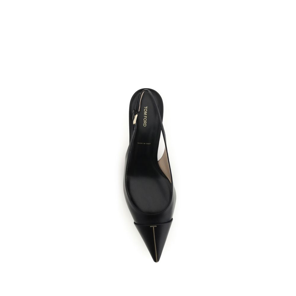 Tom Ford T Logo Slingback Black Leather Pumps