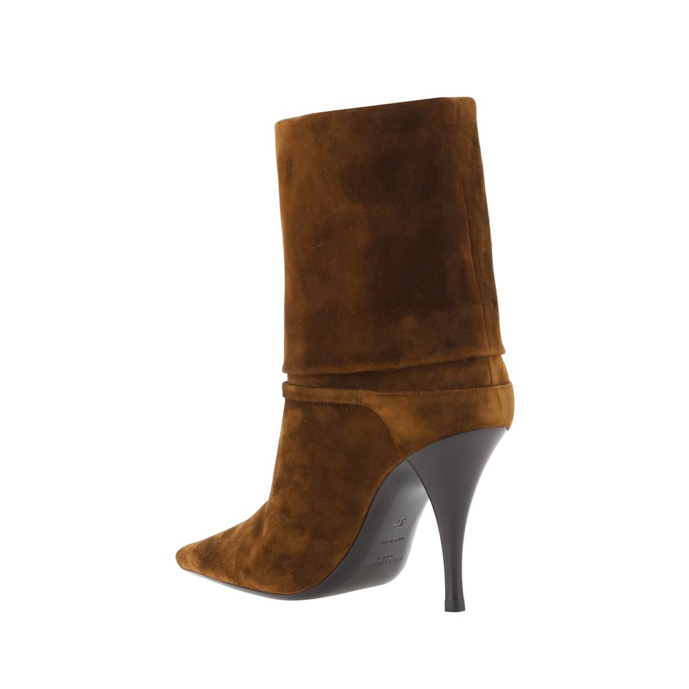 Saint Laurent Vicky Brown Suede Ankle Boots