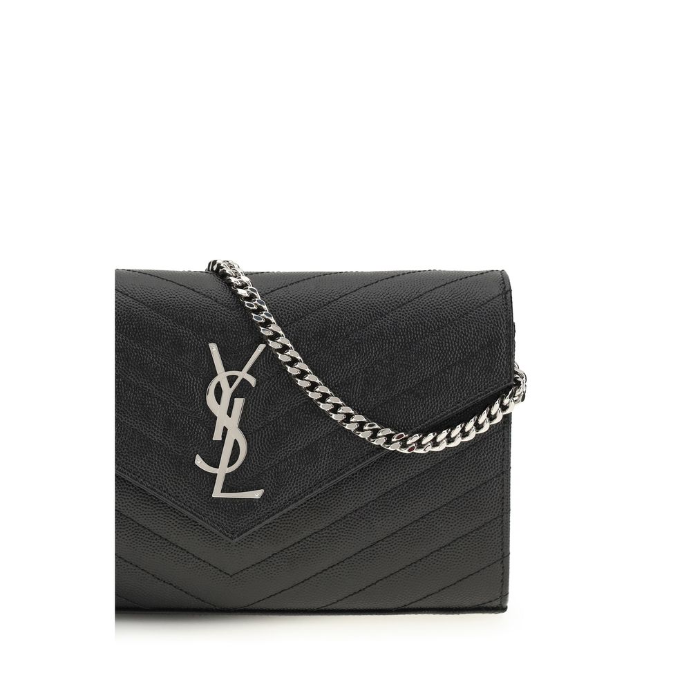Small YSL Wallet on Chain in Grain Leather