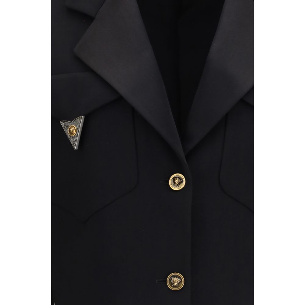 Versace Black Wool Crop Blazer