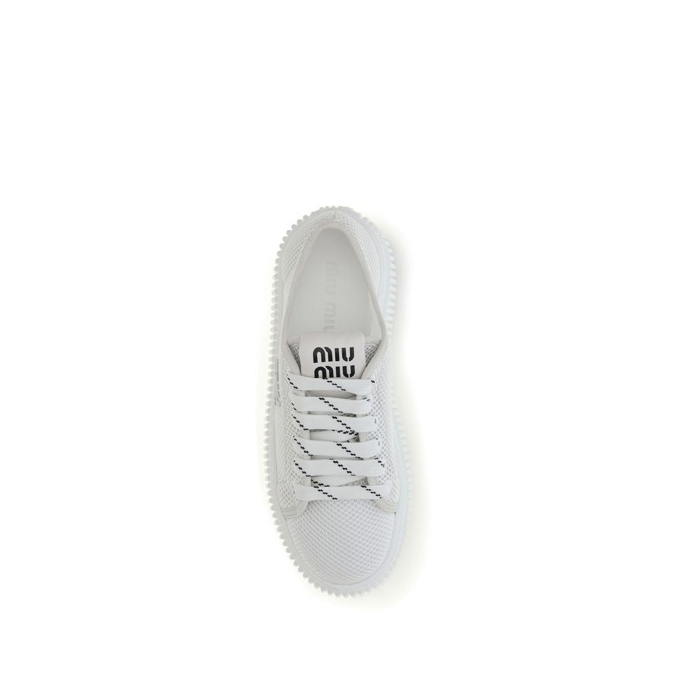 Miu Miu Mesh Fabric Platform Sneakers in White