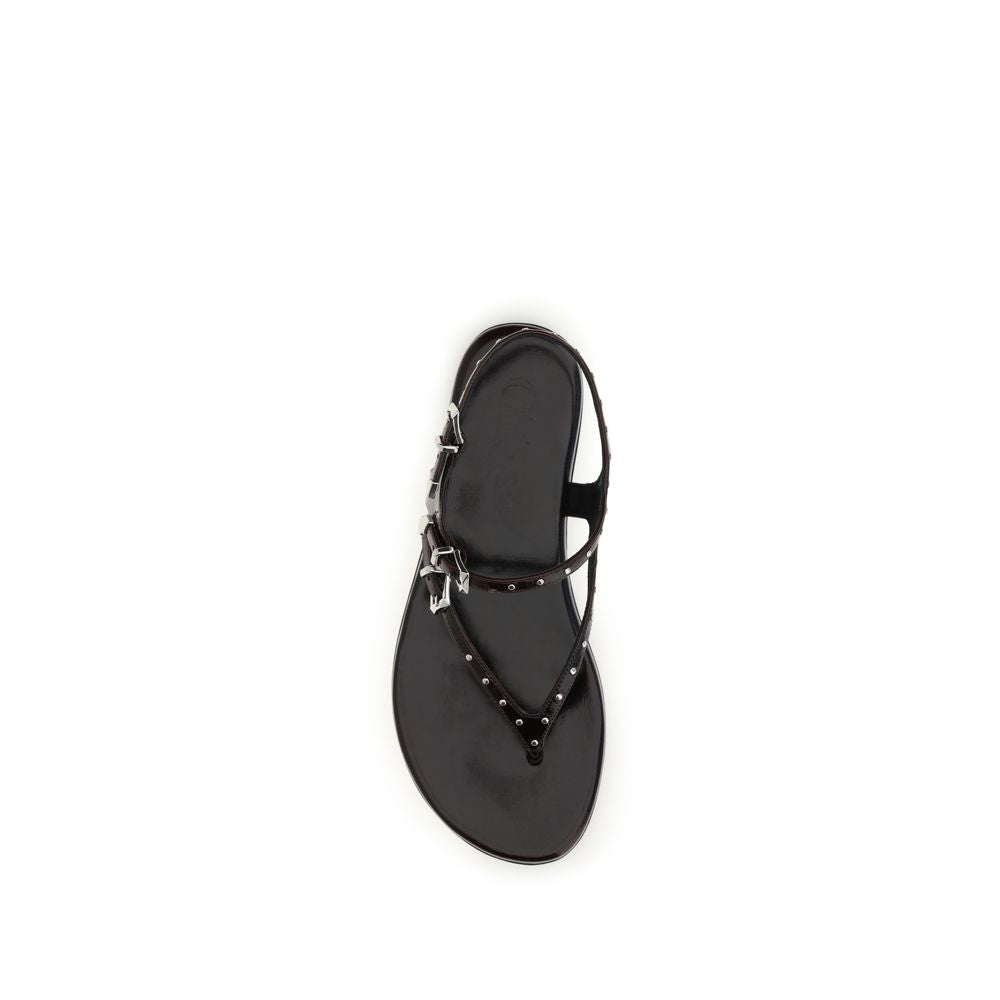 Chloé Susanna Black Glossy Calfskin Studded Flat Sandals