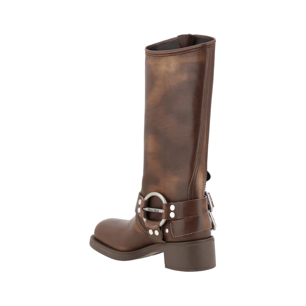 Miu Miu Brown Leather Mid-Calf Boots