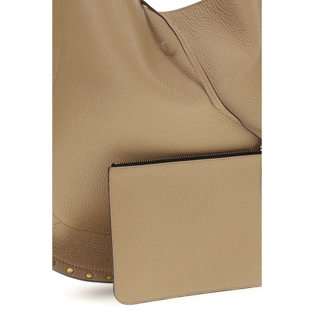 Isabel Marant Oskan Studded Beige Grained Leather Hobo Bag