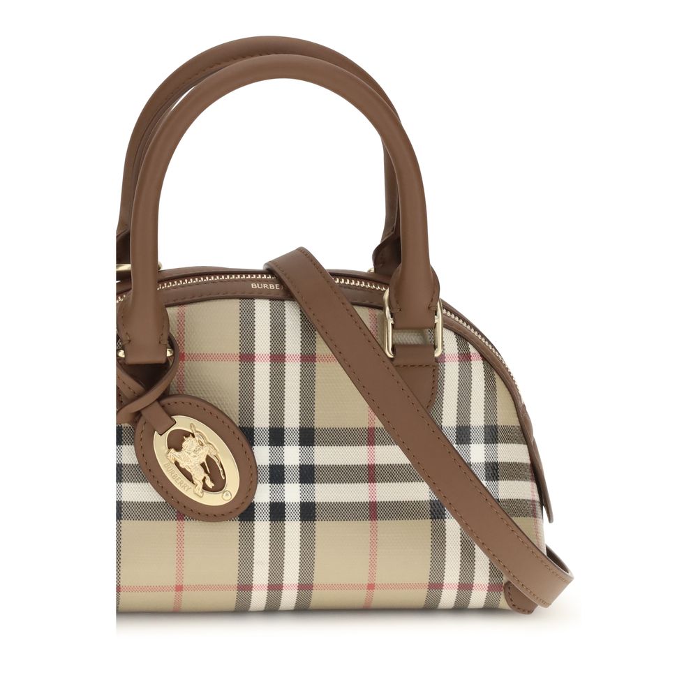 Burberry Mini Primrose Check Canvas Top Handle Bag Beige