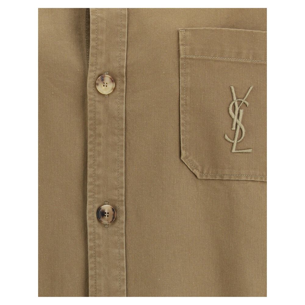 Saint Laurent Cassandre Bicolor Cotton-Linen Gabardine Overshirt