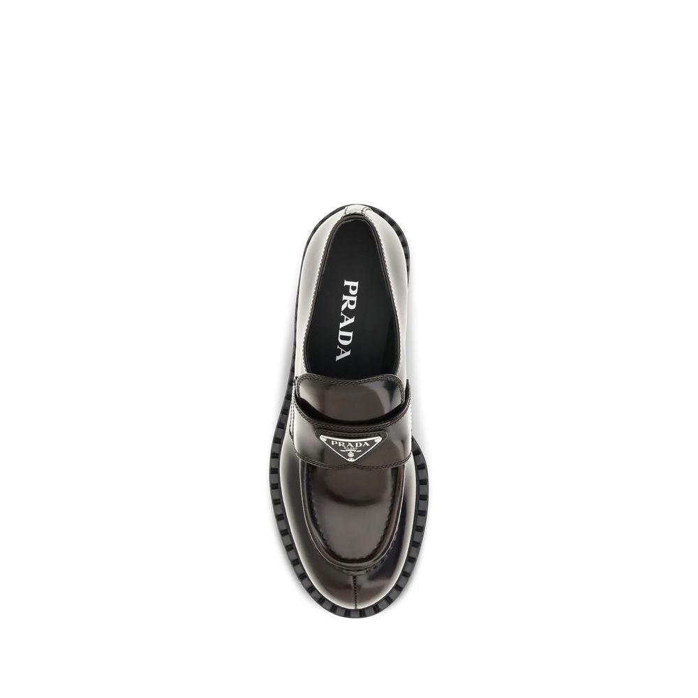 Prada Brown Polished Leather Logo Loafers II