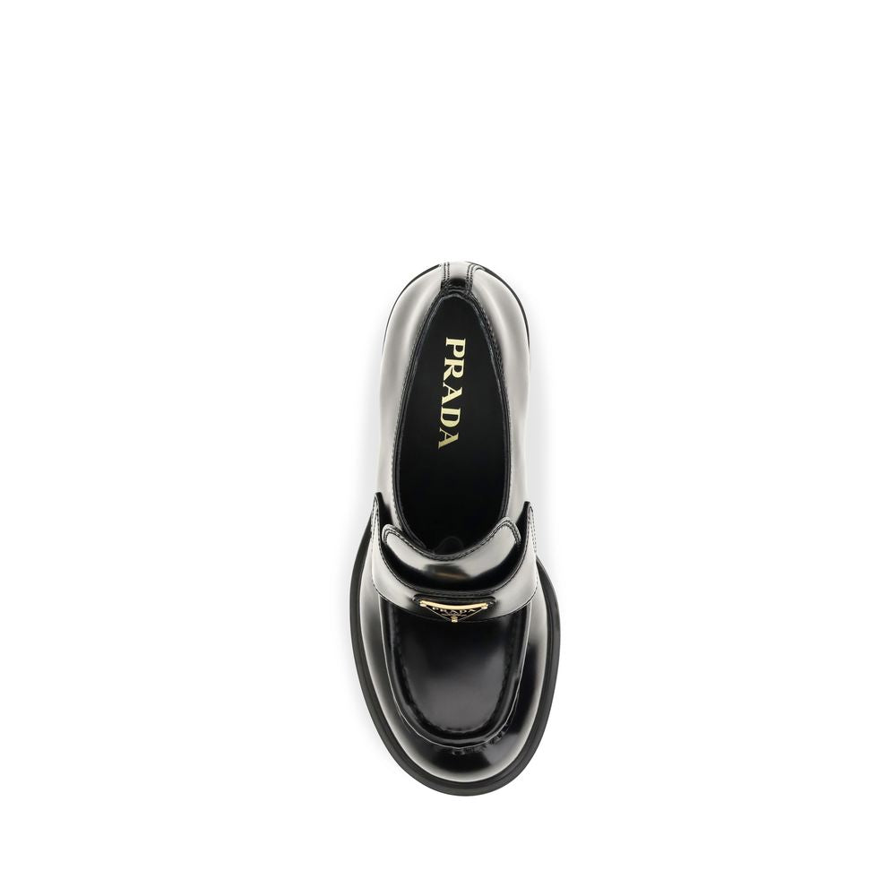 Prada Monolith Black Brushed Leather Platform Loafers