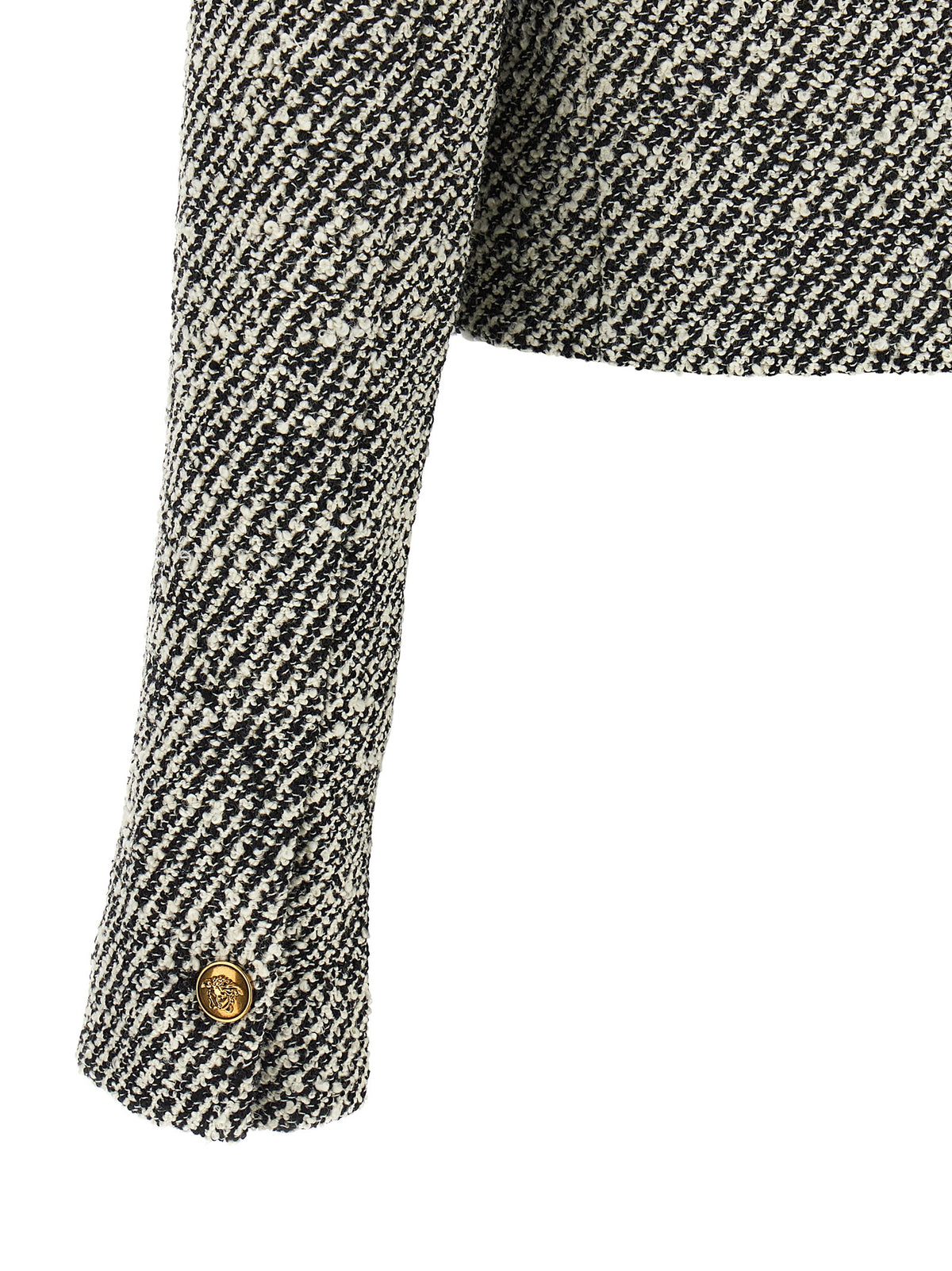 Versace Bicolor Bouclé Virgin Wool Cropped Jacket