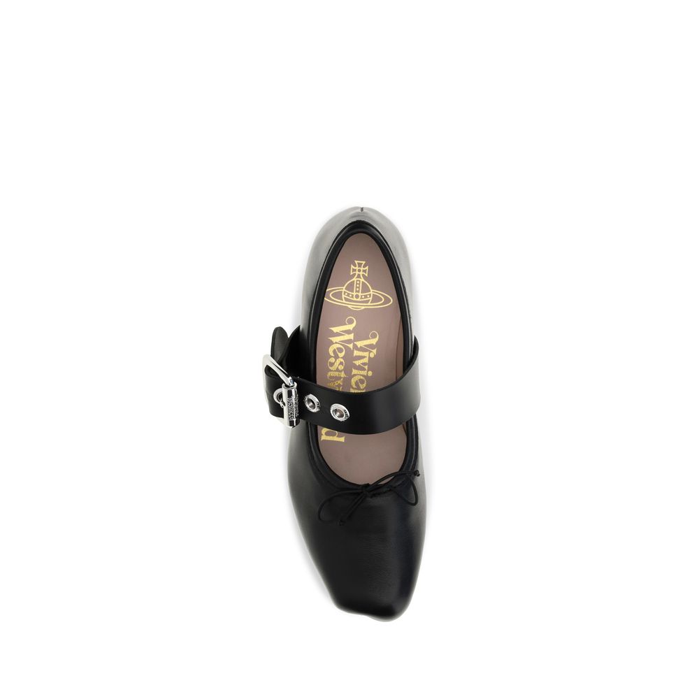 Vivienne Westwood Alice Black Leather Ballerinas