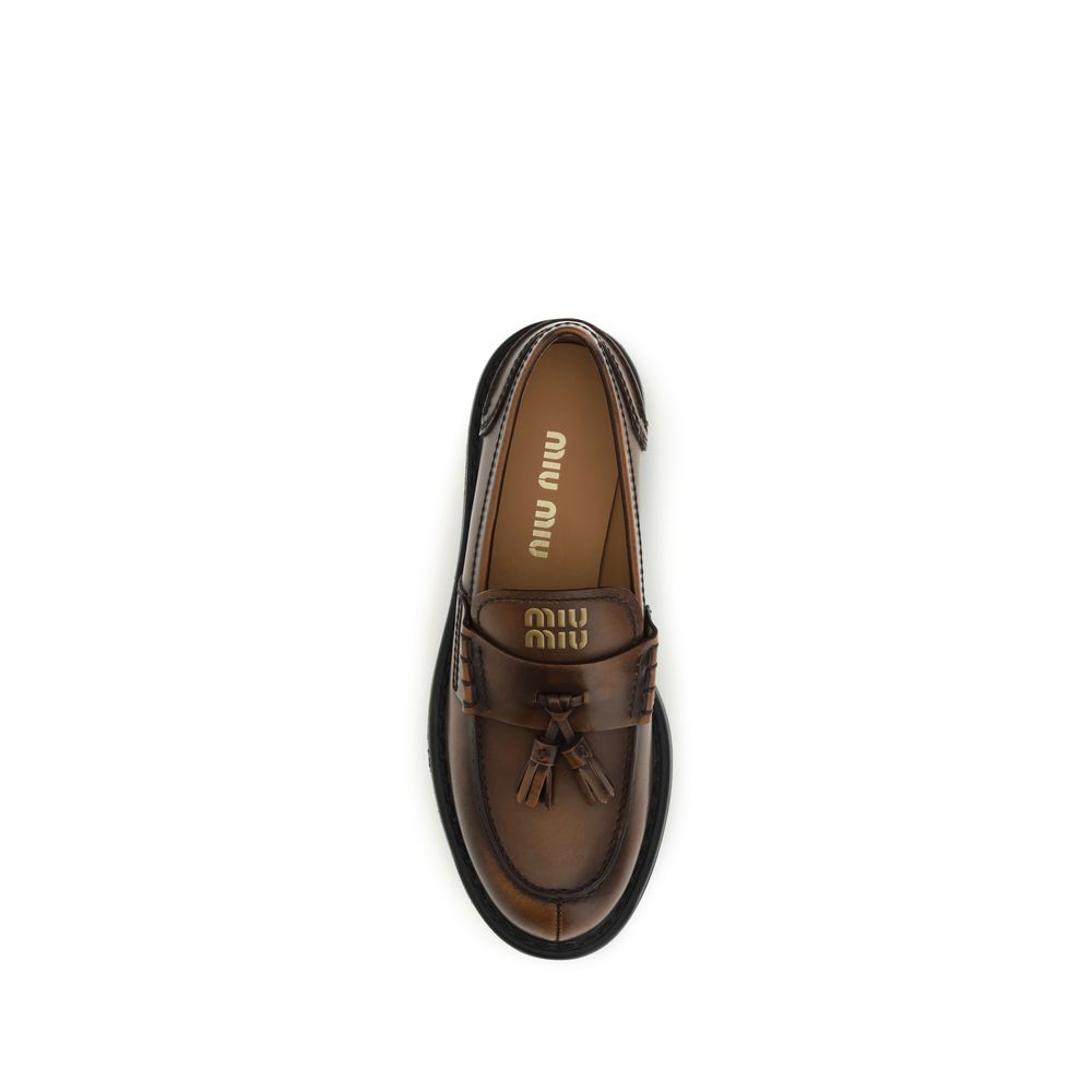 Miu Miu Brown Leather Tassel Loafers