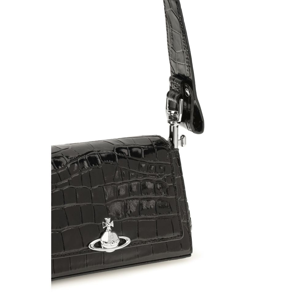 Vivienne Westwood Hazel Small Black Croc-Effect Leather Top Handle Bag