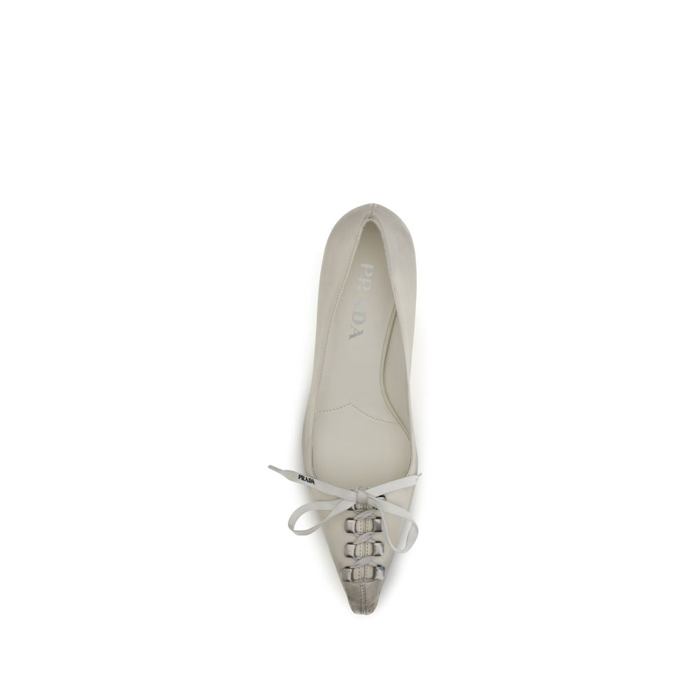 Prada White Calfskin Lace-Up Pumps