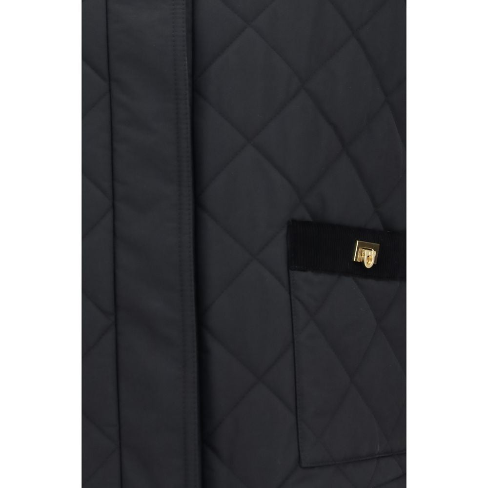 Ferragamo Black Padded Jacket with Gancini Buckles