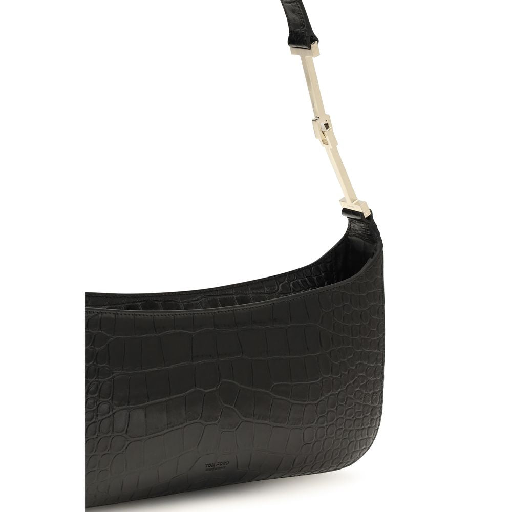 Tom Ford Black Crocodile-Print Small Shoulder Bag