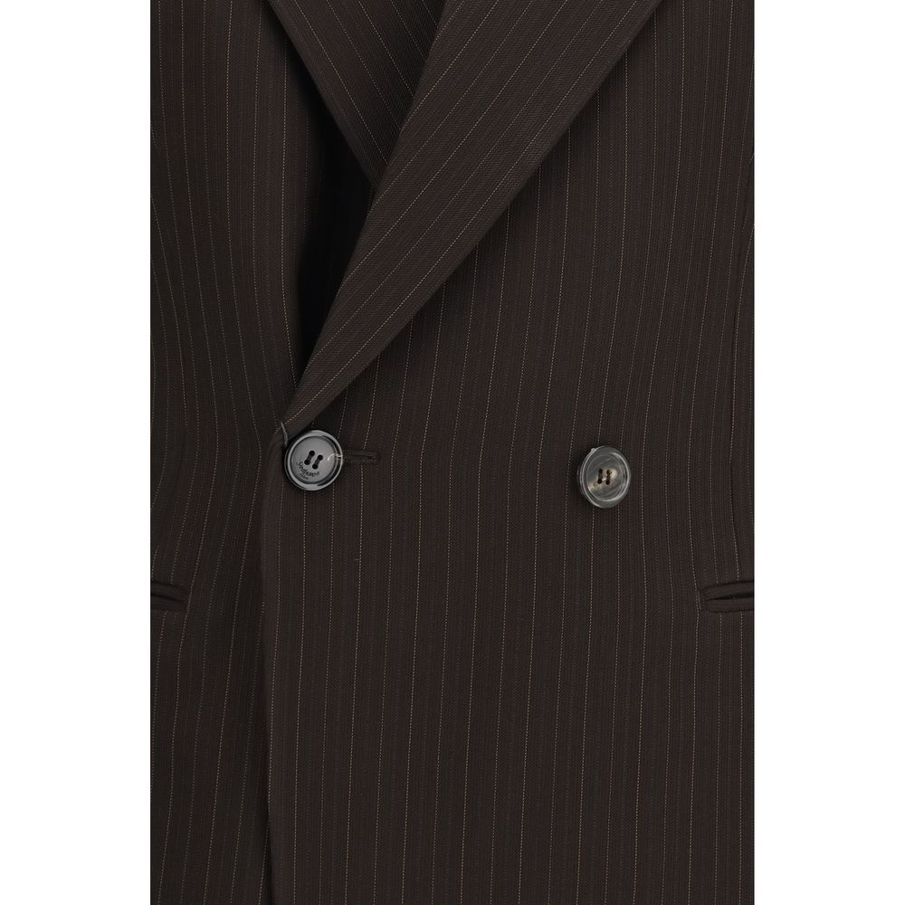 Saint Laurent Brown Pinstripe Mélange Wool Double-Breasted Jacket