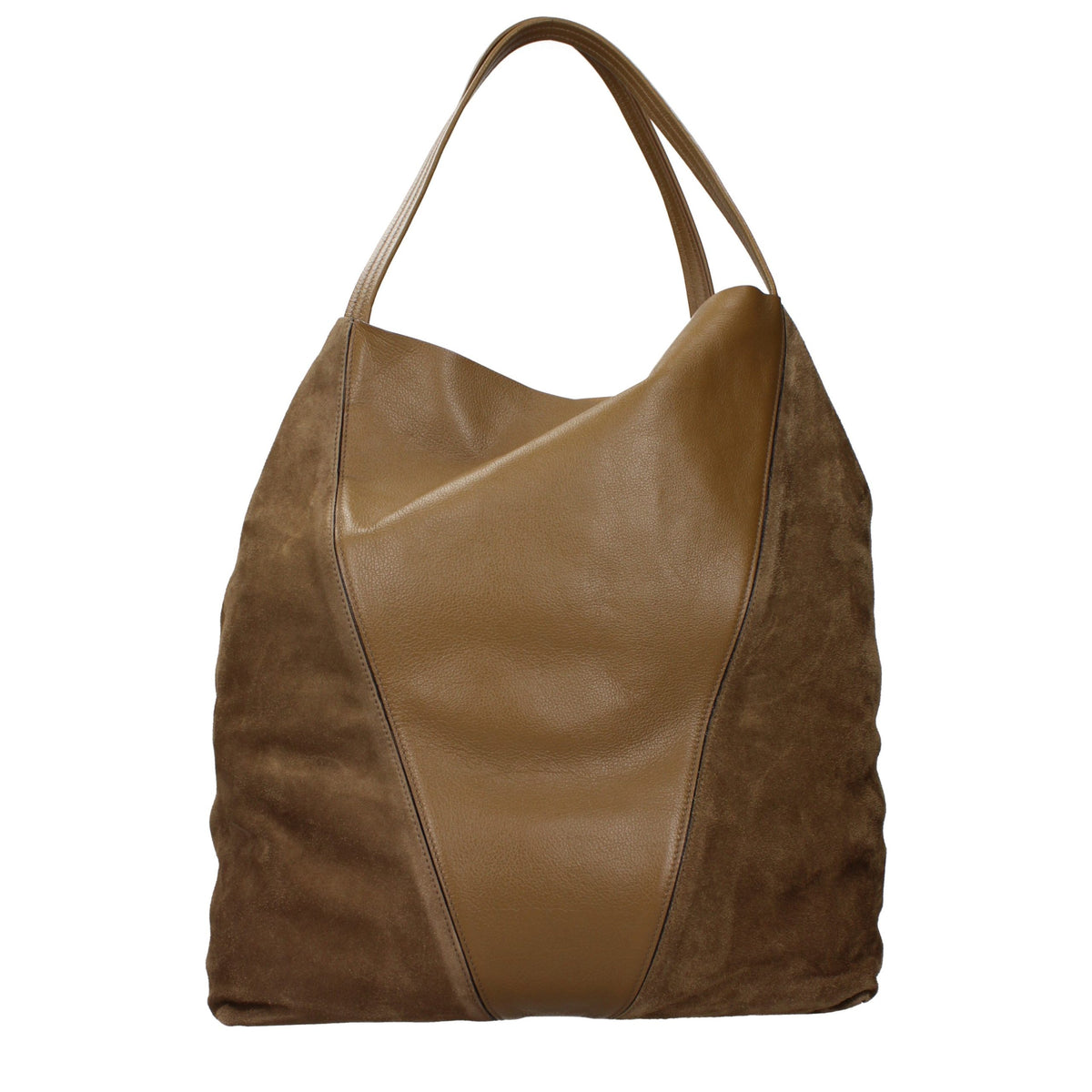 Chloé Large Spin Dark Khaki Grained and Suede Leather Tote Bag