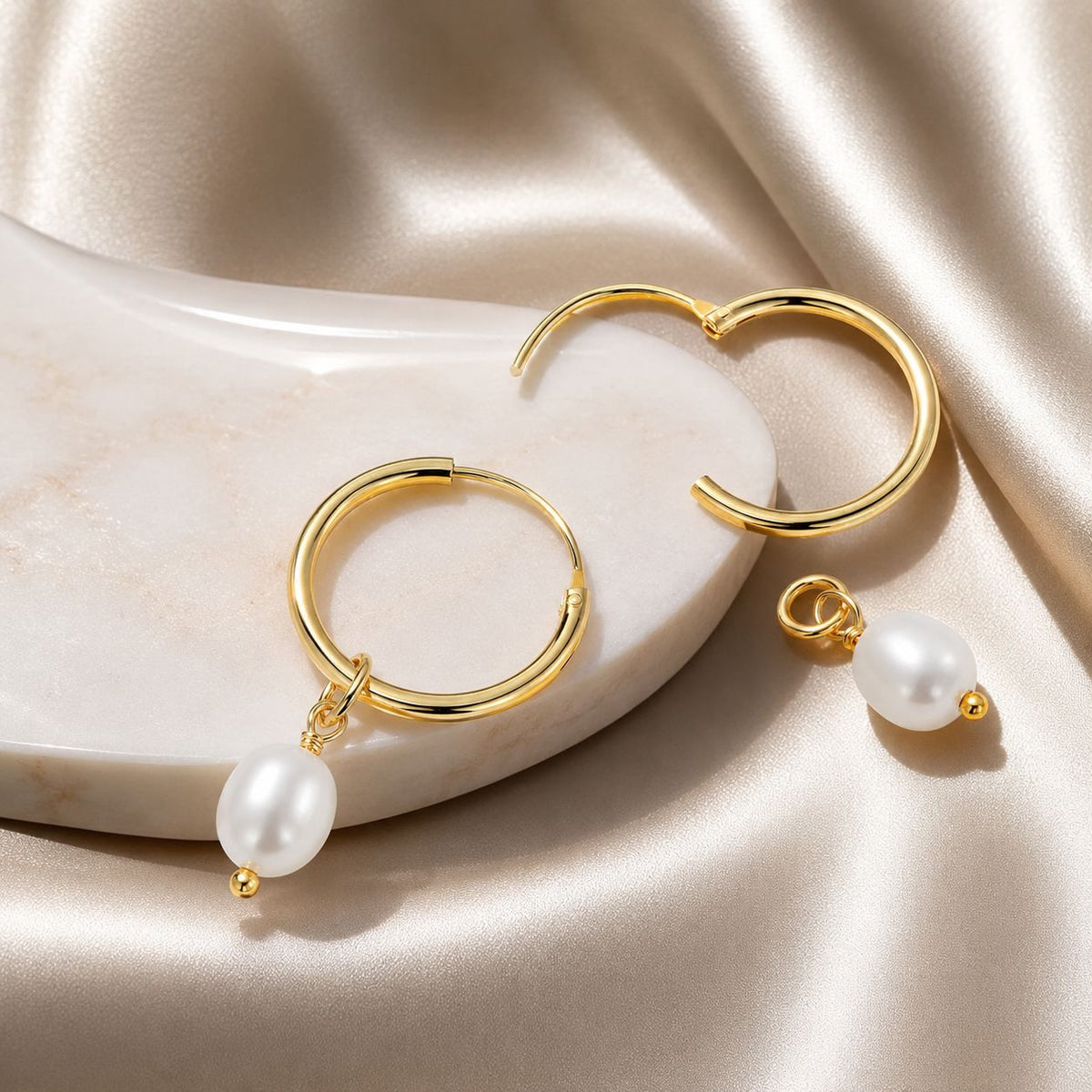 Sterling Silver Gold Plated Baroque Pearl Drop Earrings