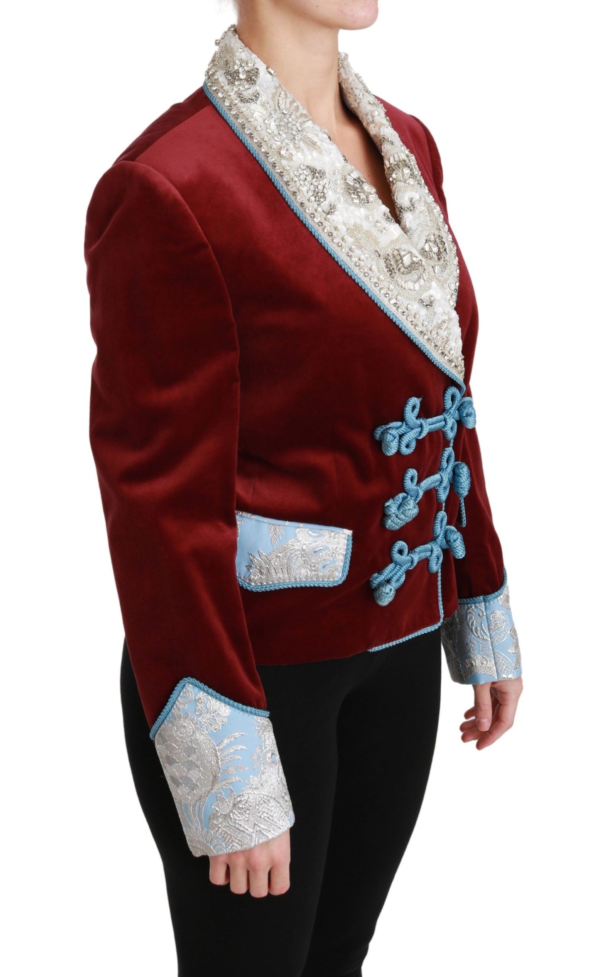 Dolce & Gabbana Red Baroque Velvet Crystal-Embellished Blazer