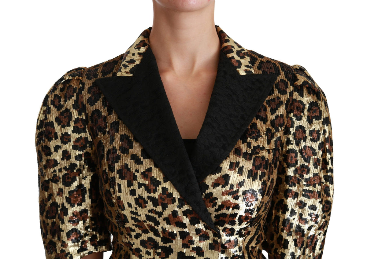 Dolce & Gabbana Gold Leopard-Sequined Short-Sleeve Blazer