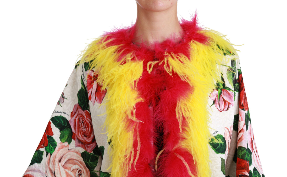 Dolce & Gabbana White Floral Roses Cape Jacket